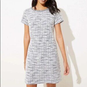 NWT Ann Taylor Loft Fringe Tweed Shift Dress Multicolor Black/White/Grey, size 4